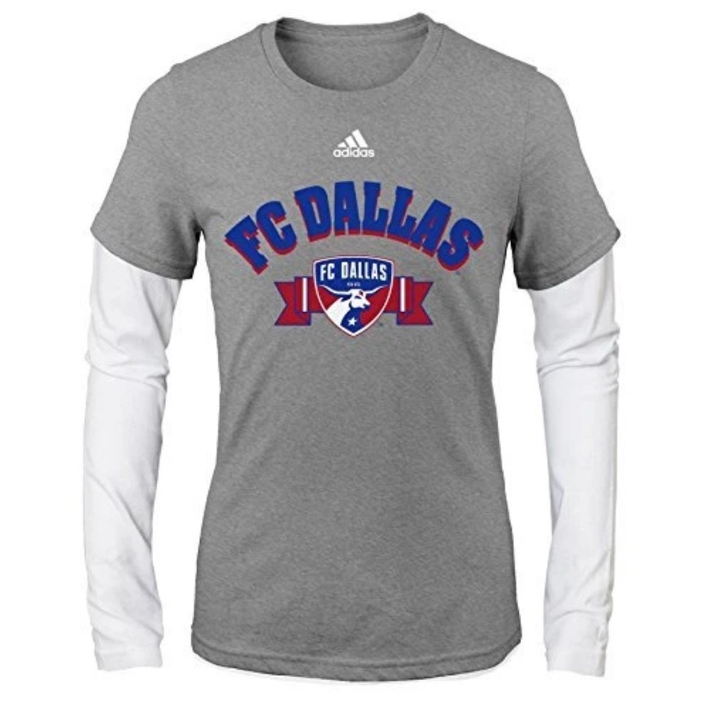 NWT [adidas] FC Dallas MLS Long Sleeved Layered T-Shirt Heather Grey Youth XL